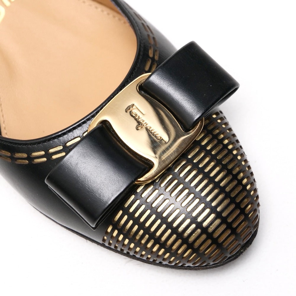 Salvatore Ferragamo Pumps 0630824 Leather Black Gold 5D