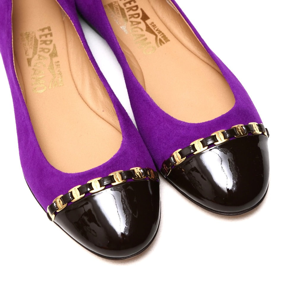 Salvatore Ferragamo Pumps Suede Leather X Patent Leather Purple Gold Metal Women 6M