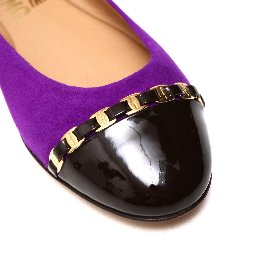 Salvatore Ferragamo Pumps Suede Leather X Patent Leather Purple Gold Metal Women 6M