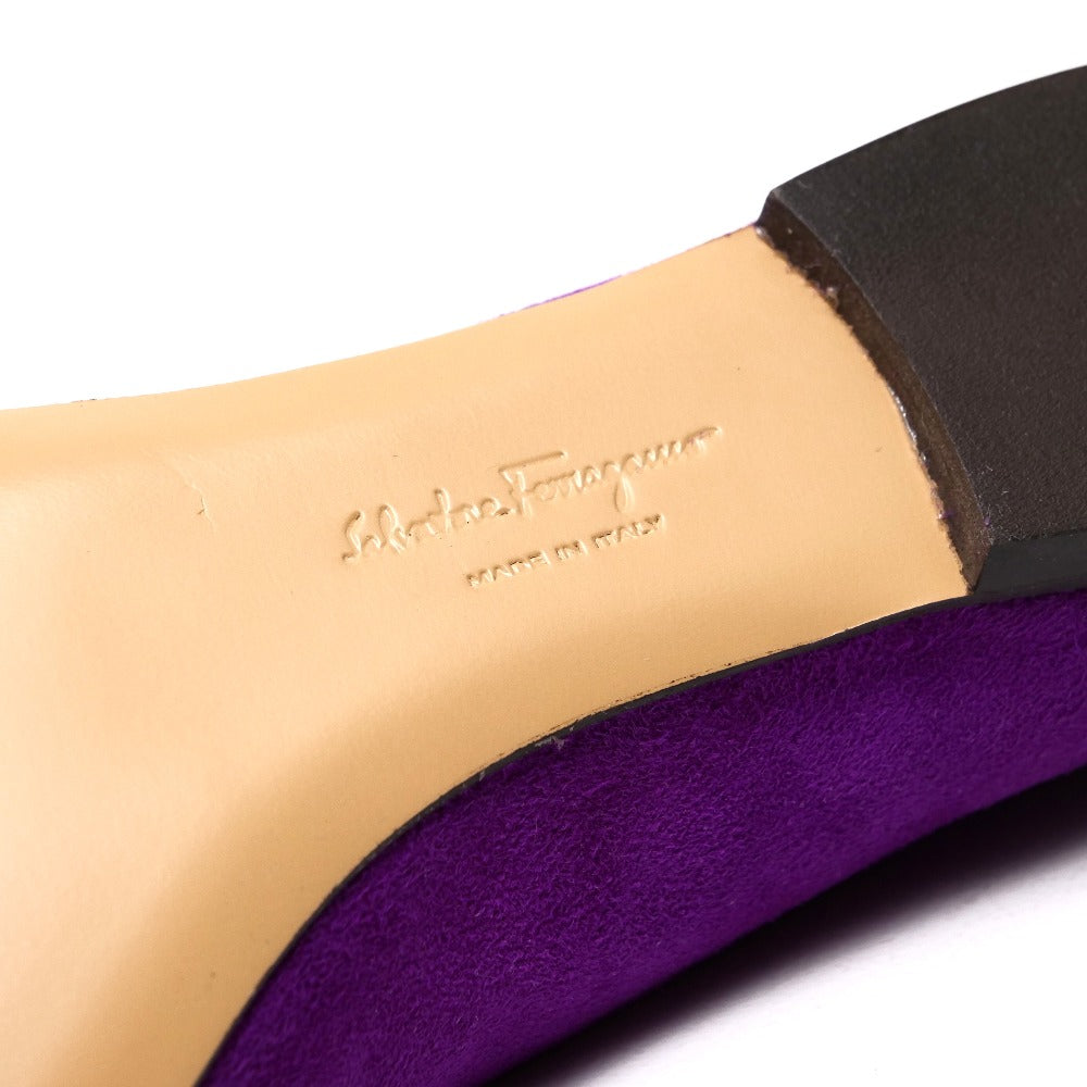 Salvatore Ferragamo Pumps Suede Leather X Patent Leather Purple Gold Metal Women 6M