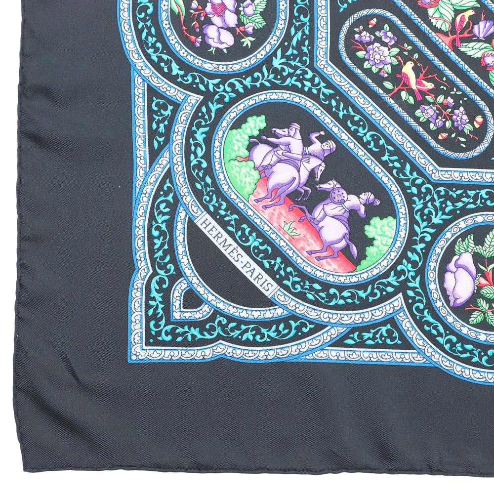Hermes Scarf Silk Dark Navy Black Multicolor Women