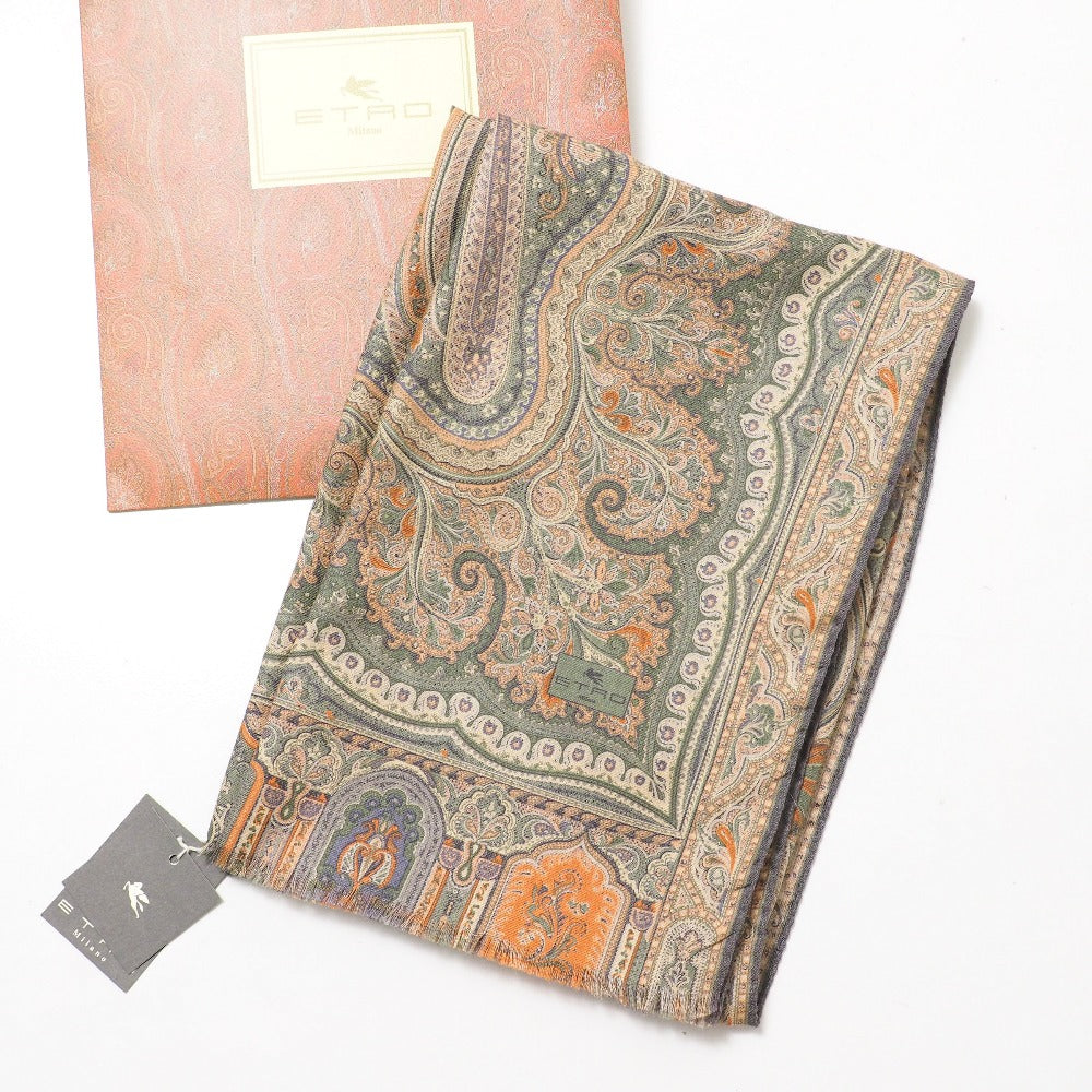 Etro Stall Wool 70% Silk 30% Green Beige Navy Brown Type Women