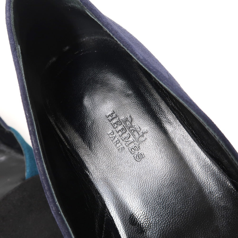 Hermes Pumps Suede Navy Black Blue Type Women 37 1/2