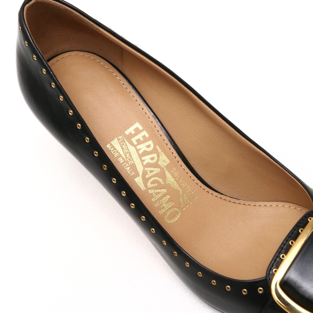 Salvatore Ferragamo Pumps Zx10444 70 Leather Black Gold Women 4 1/2 C