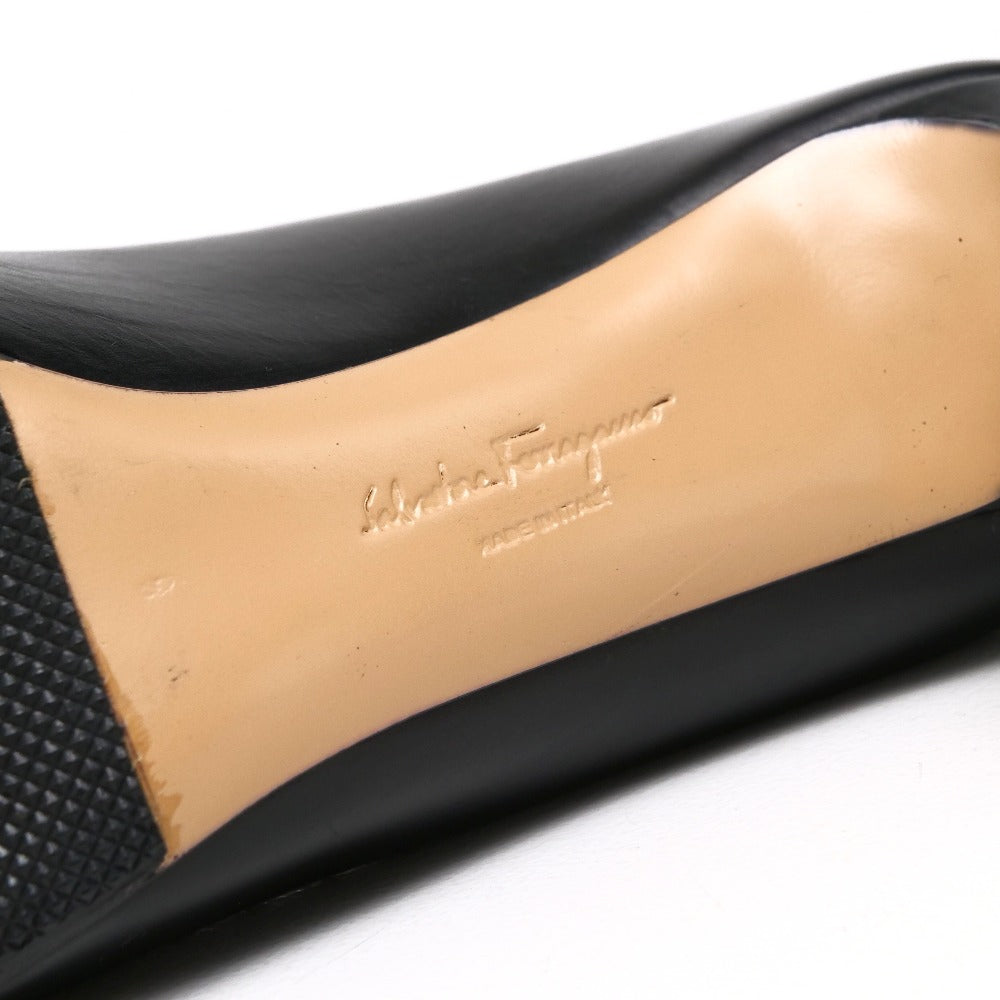 Salvatore Ferragamo Pumps Zx10444 70 Leather Black Gold Women 4 1/2 C