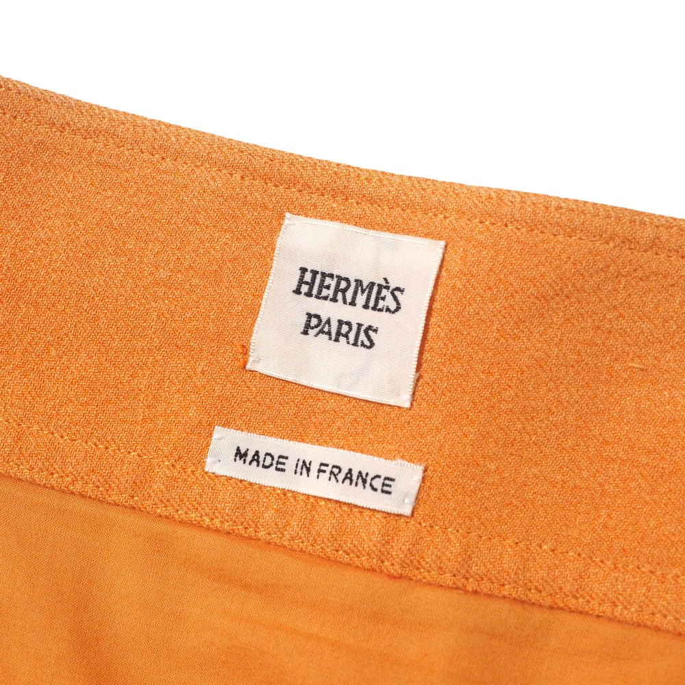 Hermes Skirt Hemp Linen Orange Women 40