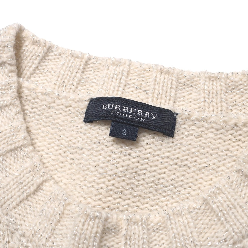 Burberry Sweater Knit Ivory Type White Type Silver Lame Fb032-851 Women 2