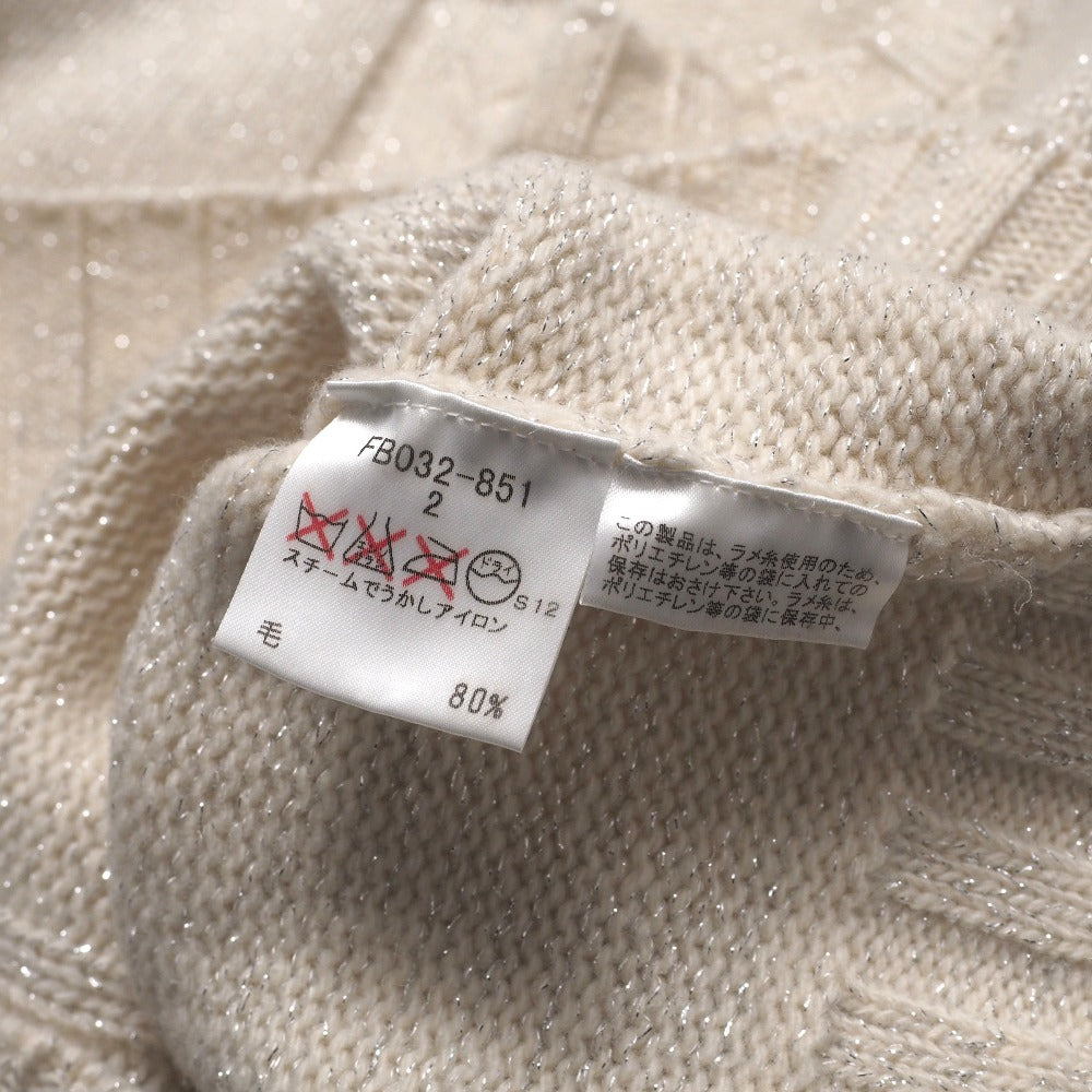 Burberry Sweater Knit Ivory Type White Type Silver Lame Fb032-851 Women 2