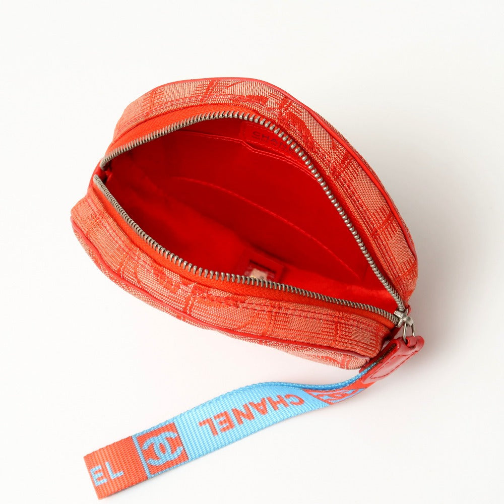 Chanel Accessory Pouch Nylon Jacquard Red New Travel Line Women
