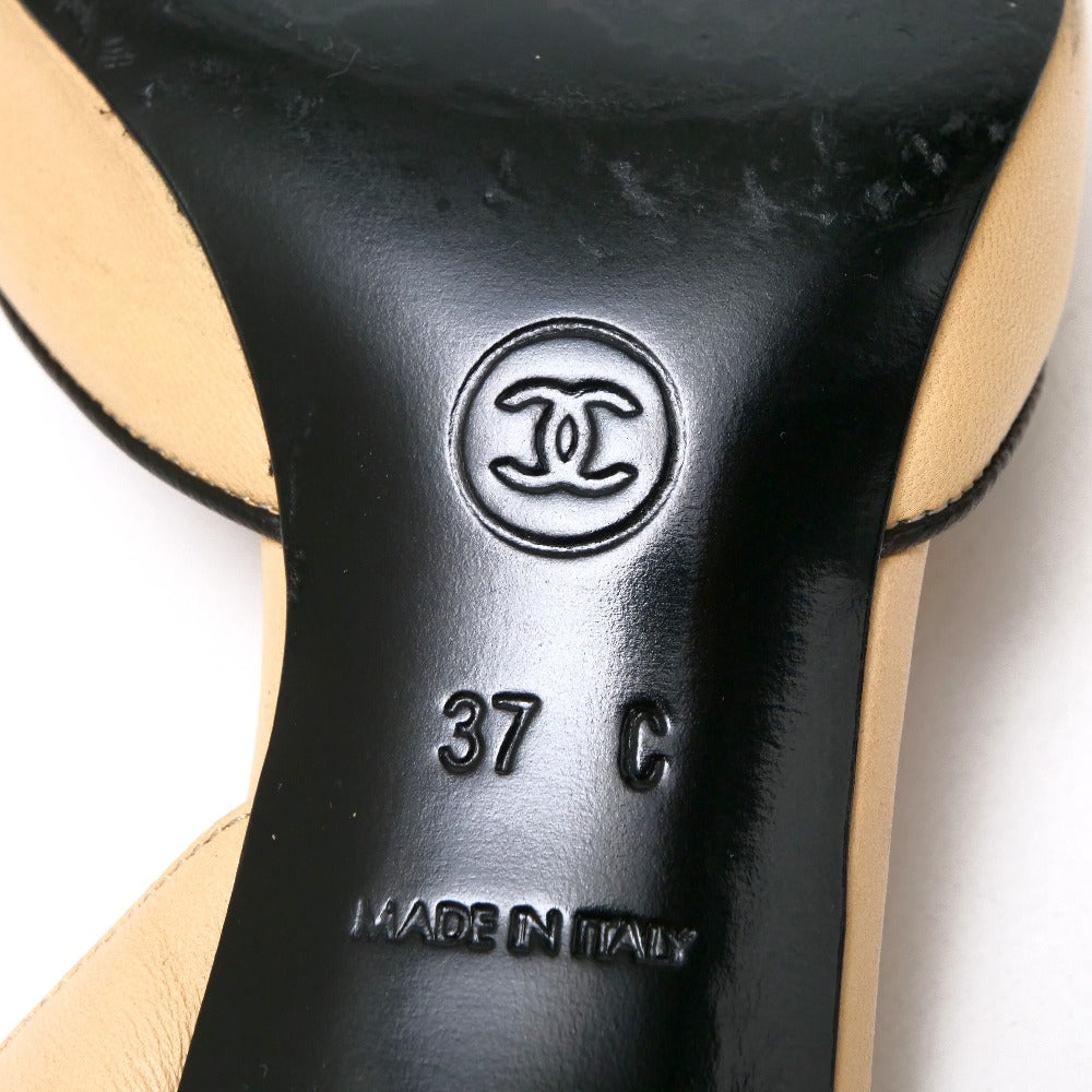 Chanel Pumps Leather Beige Type Black 37 C
