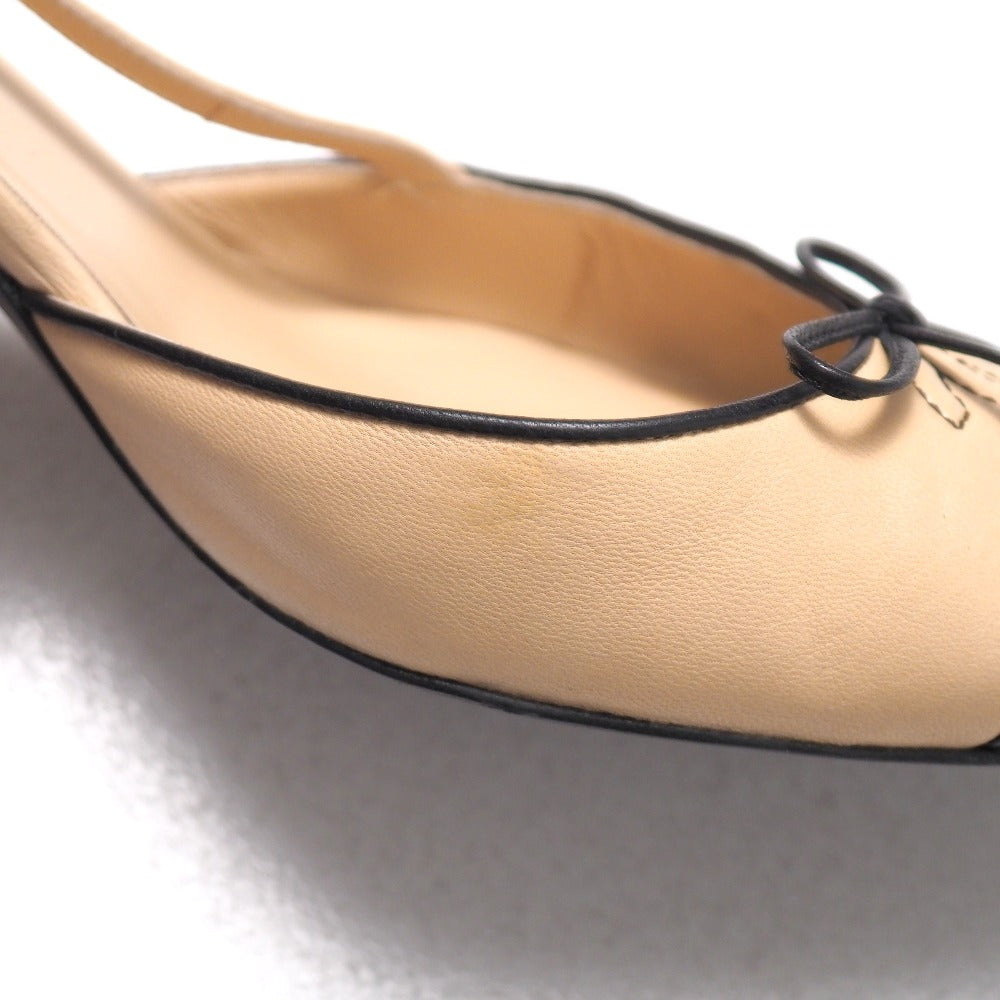 Chanel Pumps Leather Beige Type Black 37 C