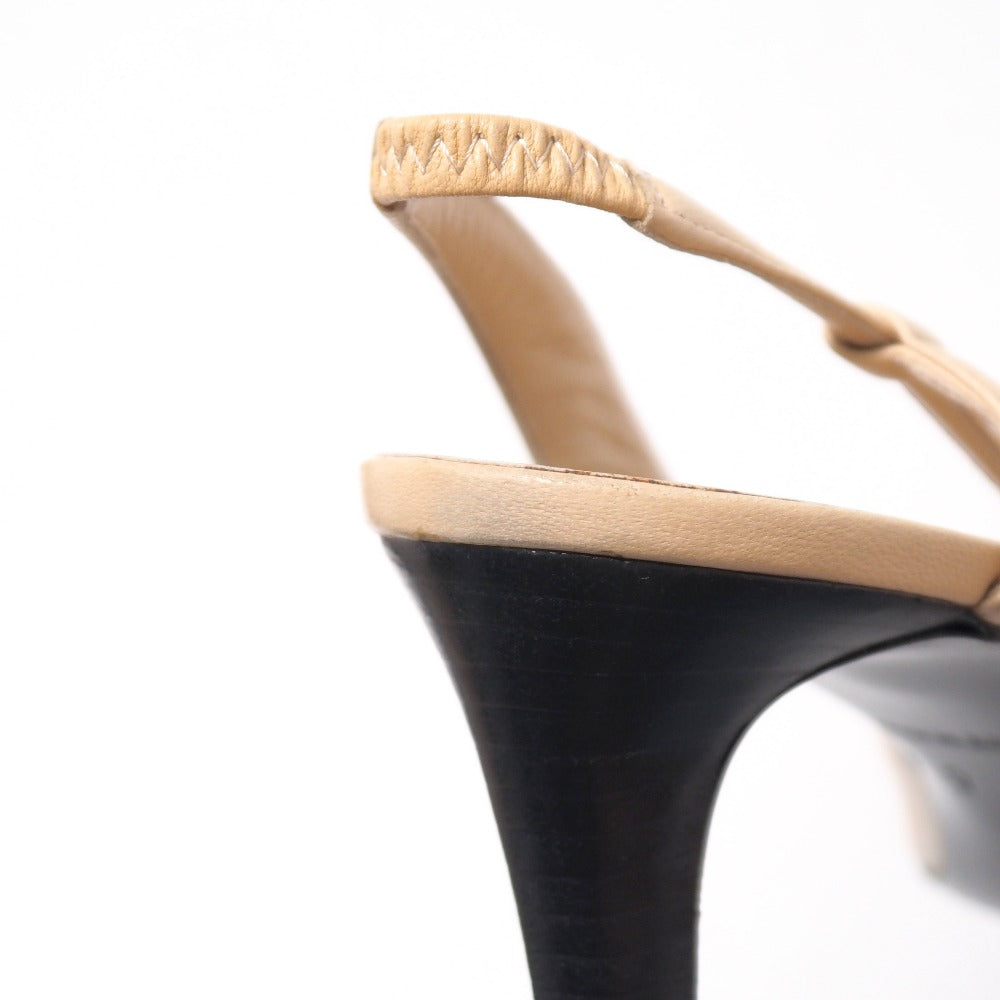 Chanel Pumps Leather Beige Type Black 37 C