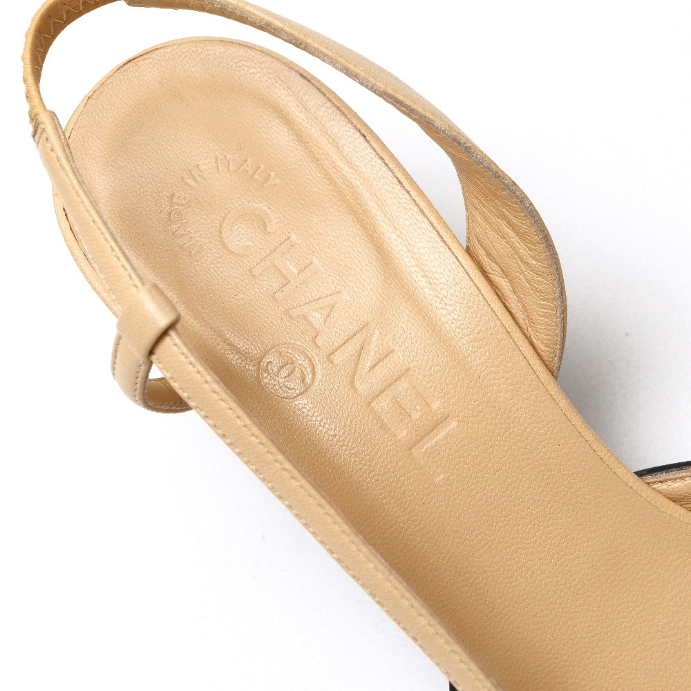 Chanel Pumps Leather Beige Type Black 37 C