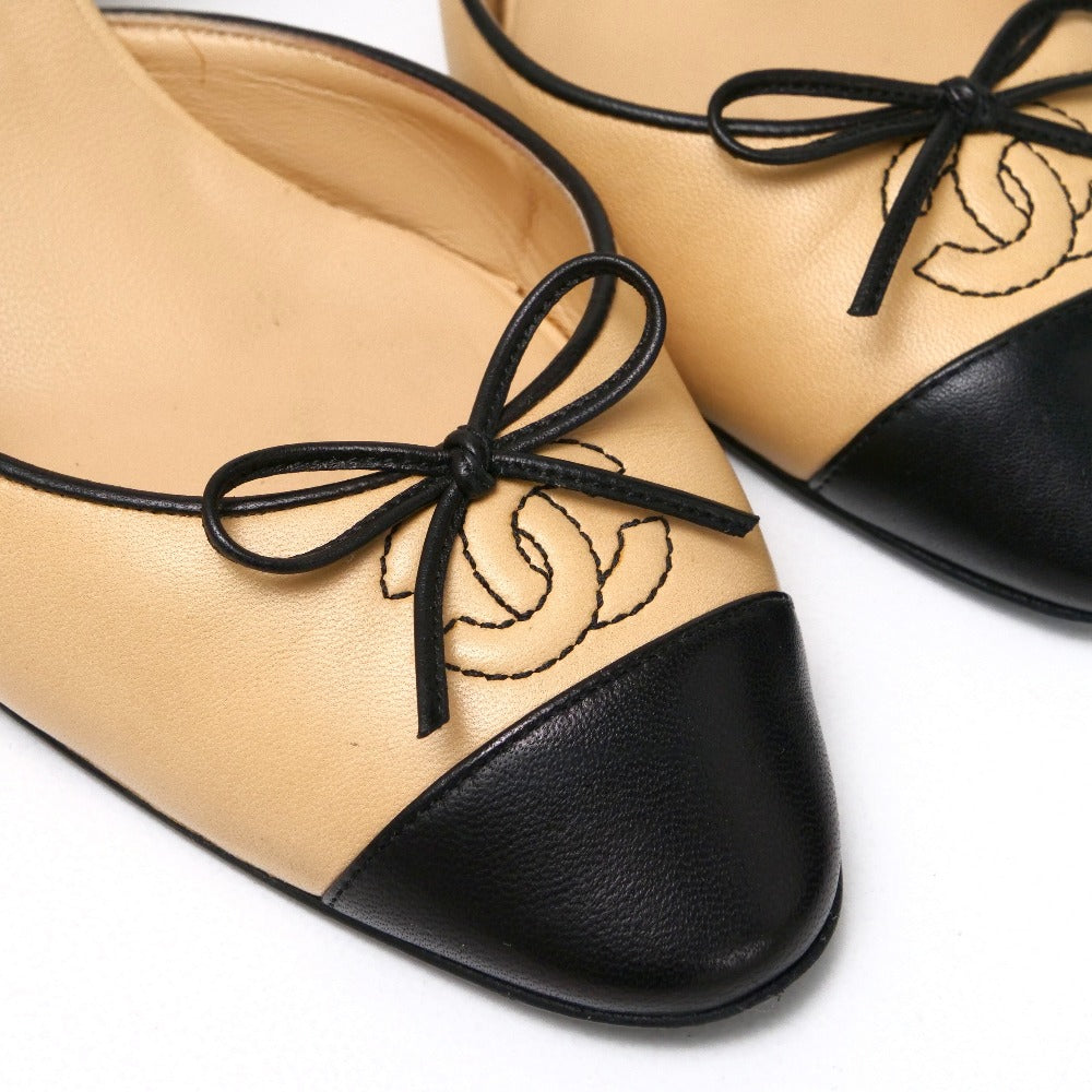 Chanel Pumps Leather Beige Type Black 37 C