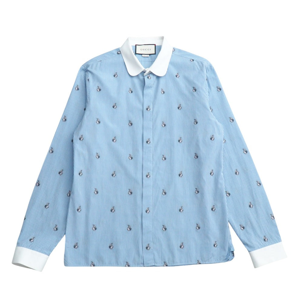 Gucci Long Sleeve Shirt Cotton Blue White Cambidge Cambridge 474002 Z381C Mens 40