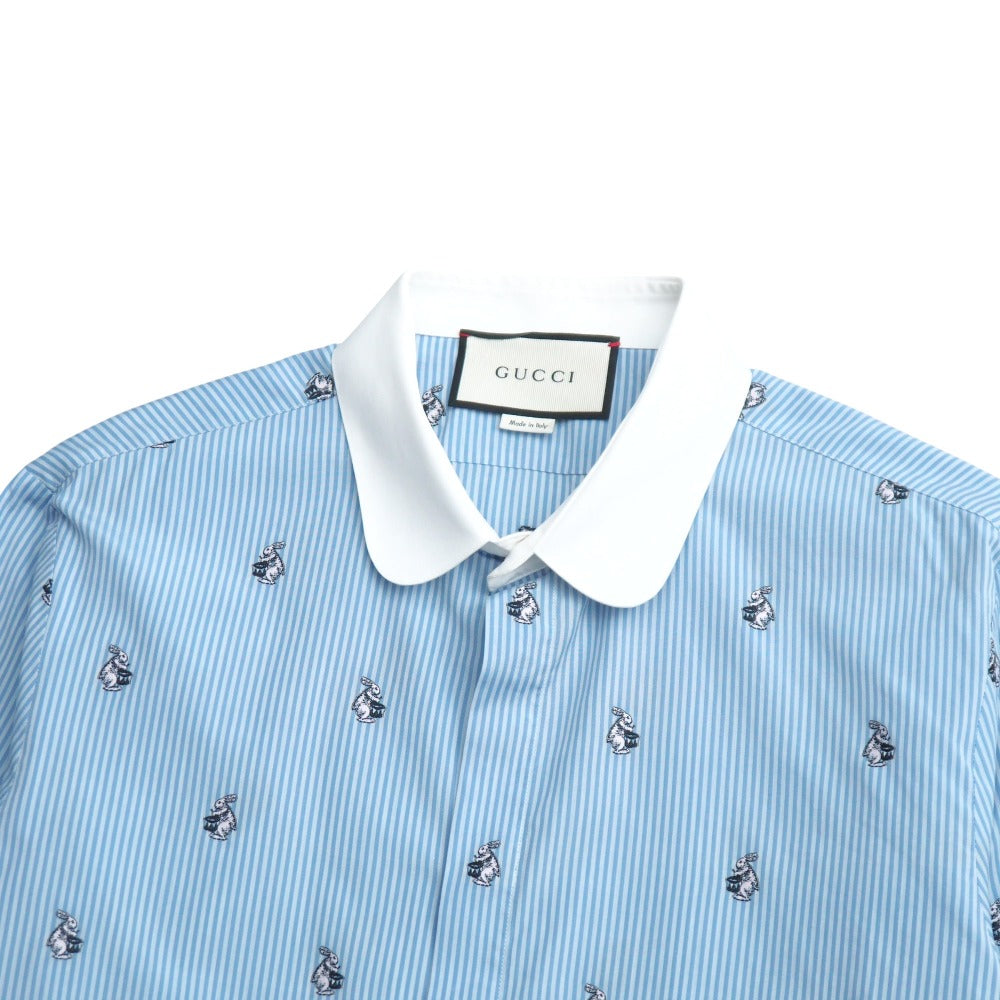 Gucci Long Sleeve Shirt Cotton Blue White Cambidge Cambridge 474002 Z381C Mens 40