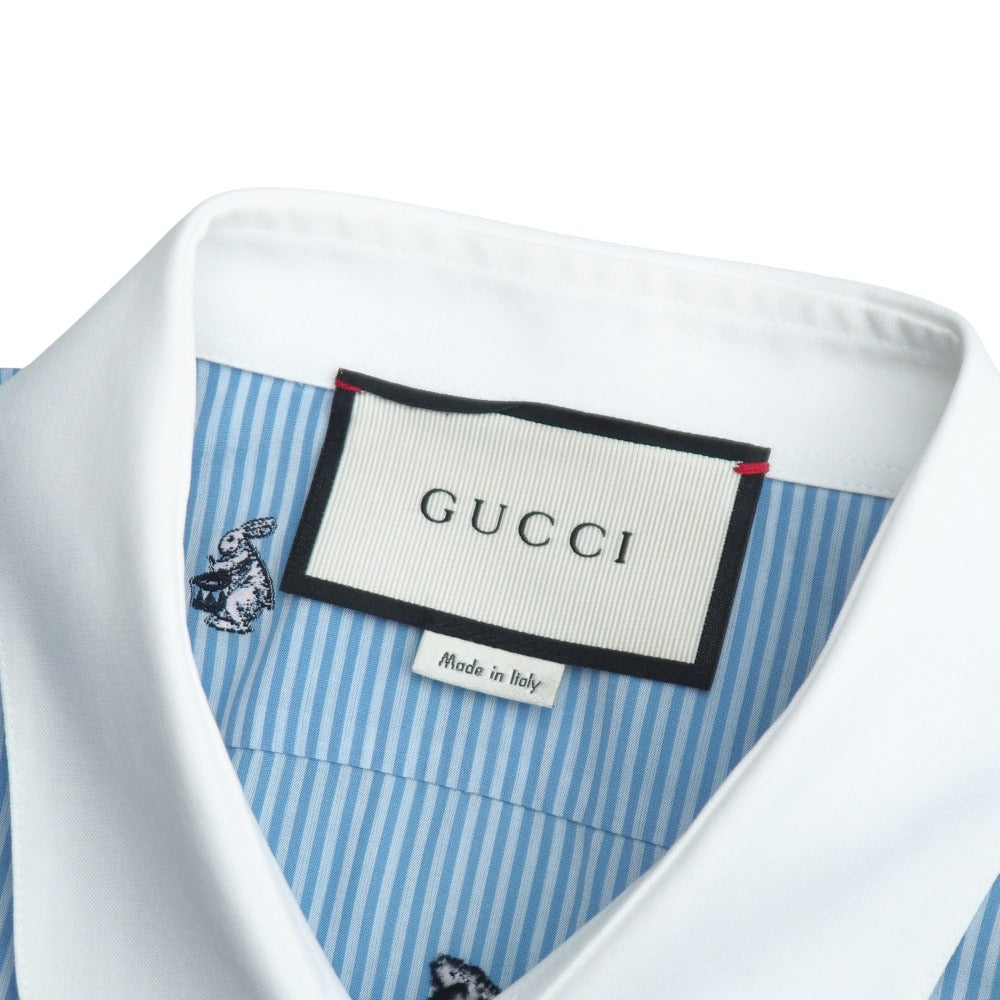 Gucci Long Sleeve Shirt Cotton Blue White Cambidge Cambridge 474002 Z381C Mens 40
