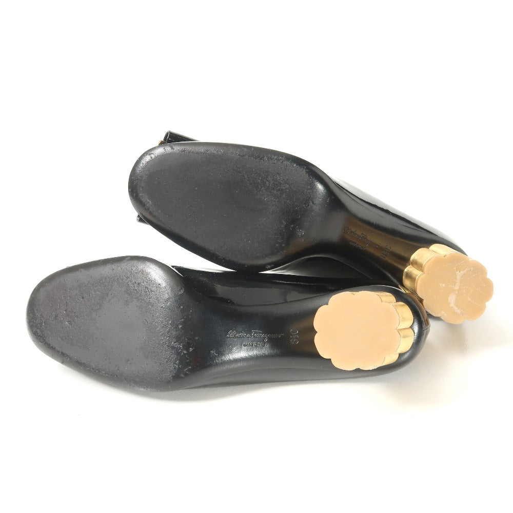 Salvatore Ferragamo Pumps Patent Leather Black Gold 87280 8 1/2