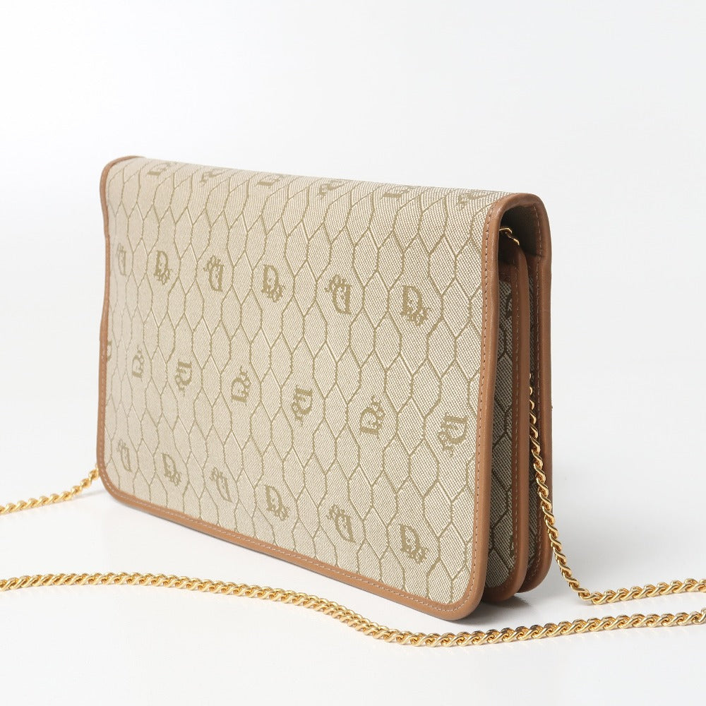 Christian Dior Shoulder Bag Pvc Leather Brown Gold Chain