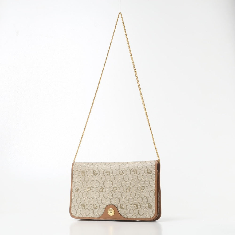 Christian Dior Shoulder Bag Pvc Leather Brown Gold Chain