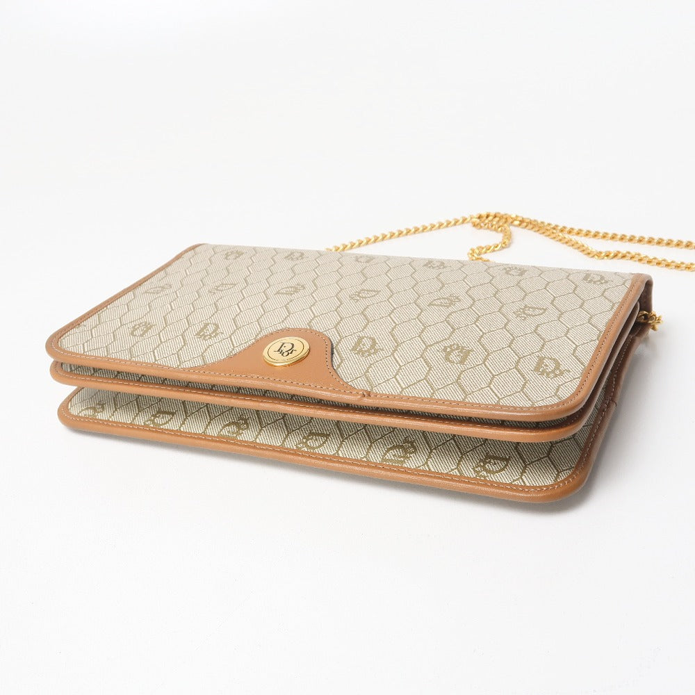 Christian Dior Shoulder Bag Pvc Leather Brown Gold Chain