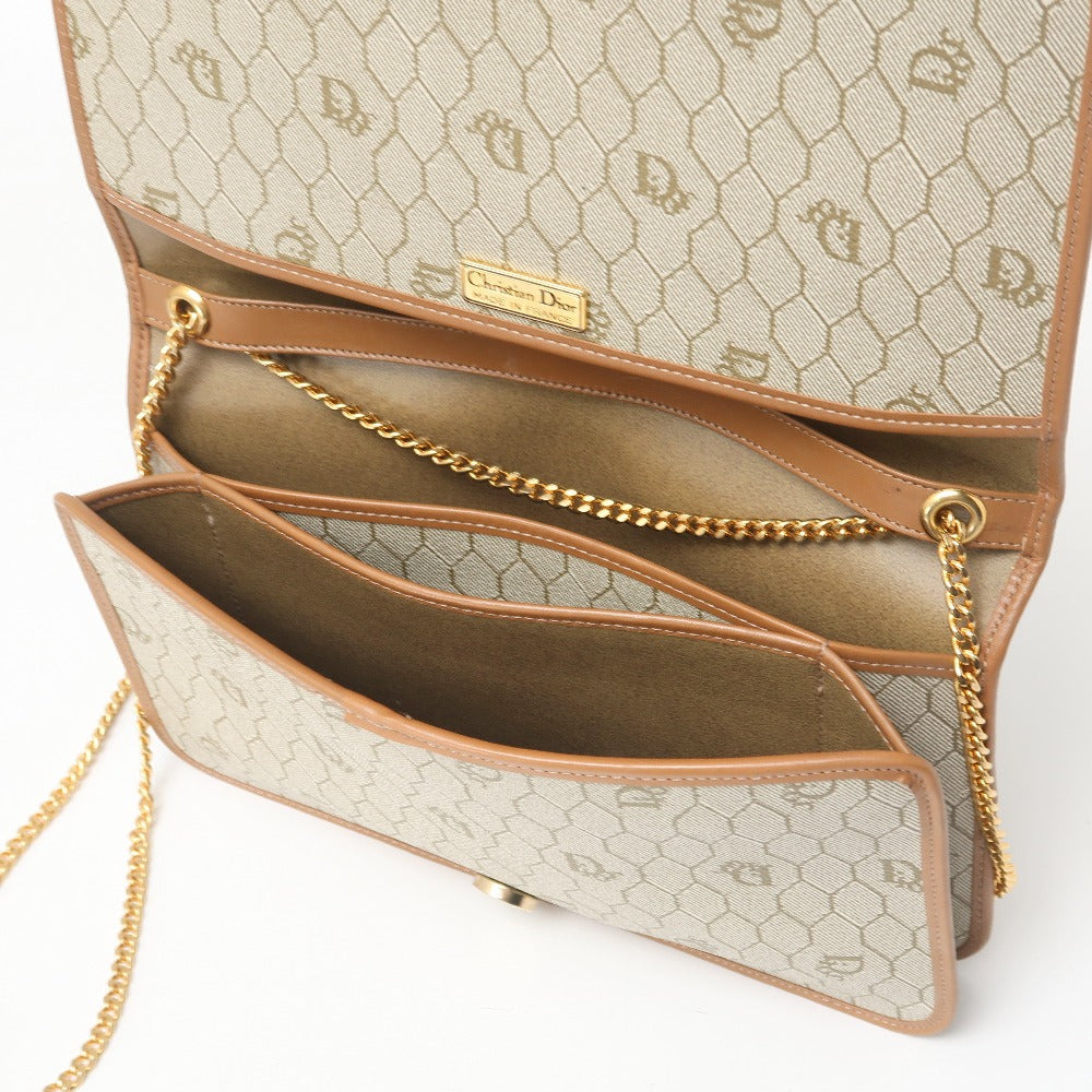 Christian Dior Shoulder Bag Pvc Leather Brown Gold Chain