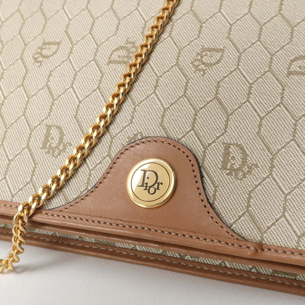Christian Dior Shoulder Bag Pvc Leather Brown Gold Chain