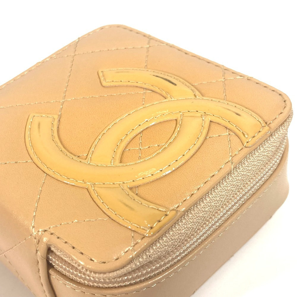 Chanel Pouch Leather Beige Cambon Line Cc Coco Mark