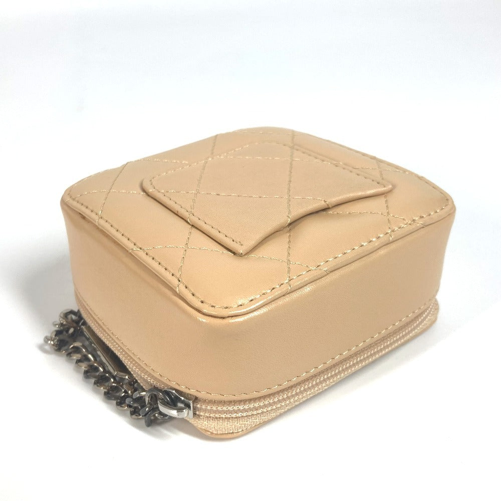 Chanel Pouch Leather Beige Cambon Line Cc Coco Mark