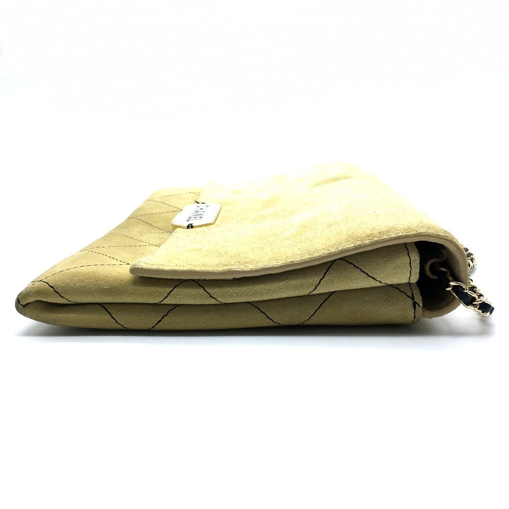 Chanel Shoulder Bag Suede Beige X Gold Metal Chanel Logo Matrasse Women