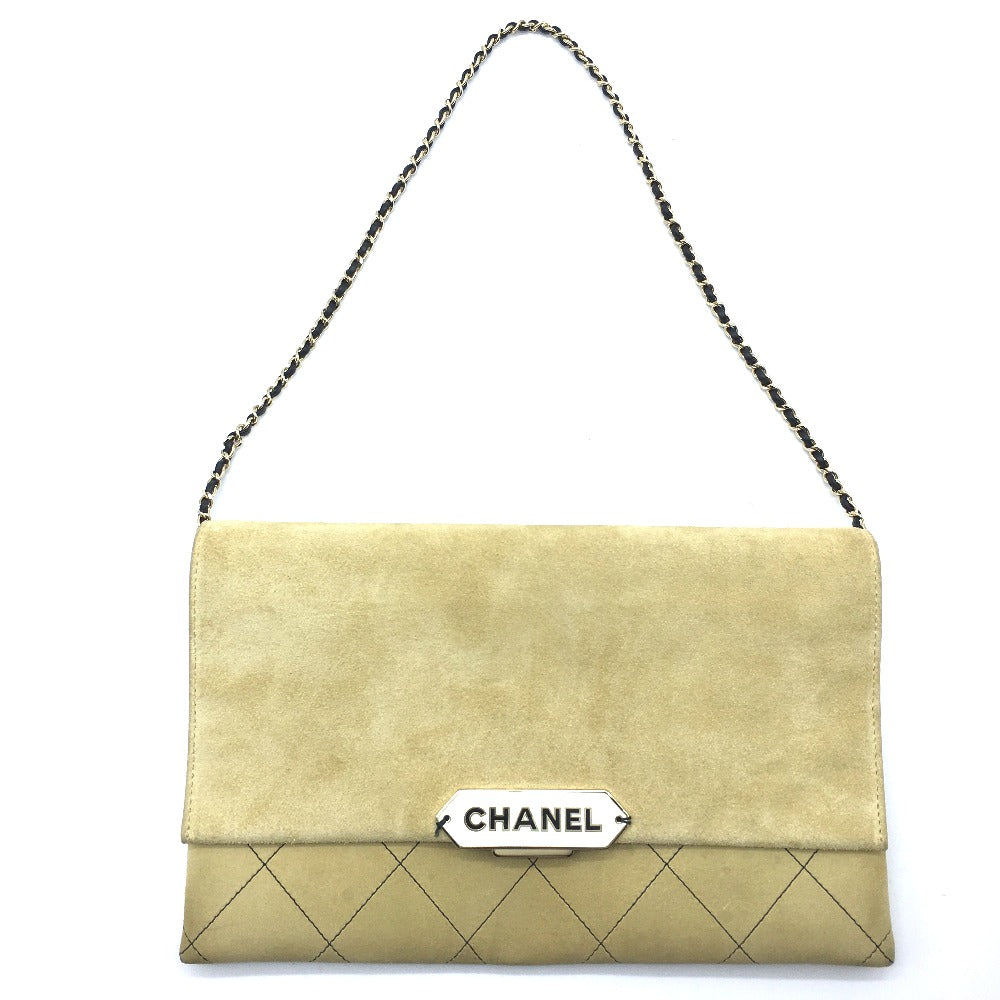 Chanel Shoulder Bag Suede Beige X Gold Metal Chanel Logo Matrasse Women