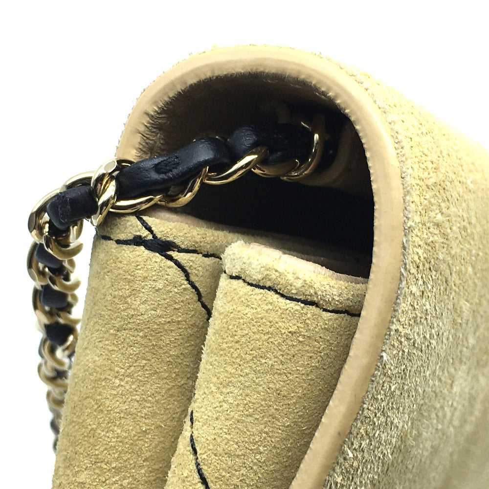 Chanel Shoulder Bag Suede Beige X Gold Metal Chanel Logo Matrasse Women
