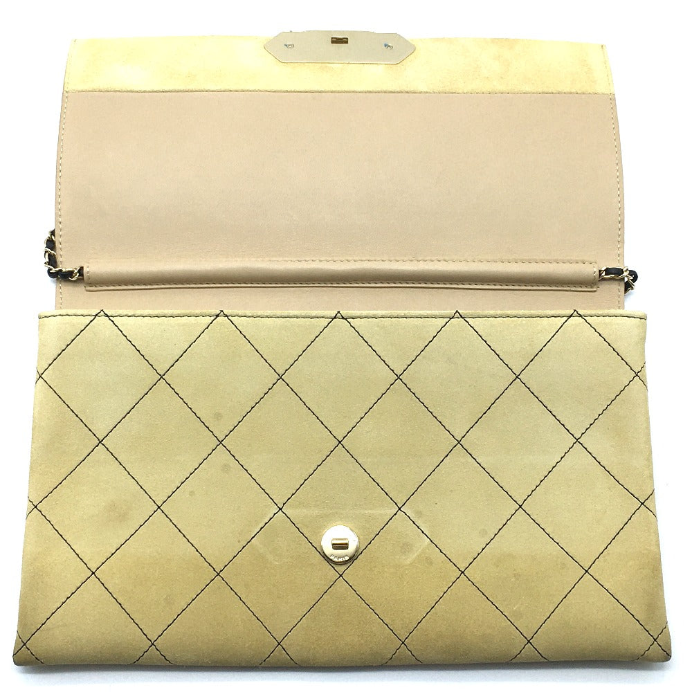 Chanel Shoulder Bag Suede Beige X Gold Metal Chanel Logo Matrasse Women