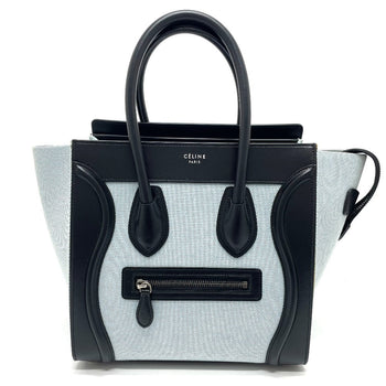 Celine Handbag 167792 Leather / Canvas Blue X Black Luggage Micro Shopper Women