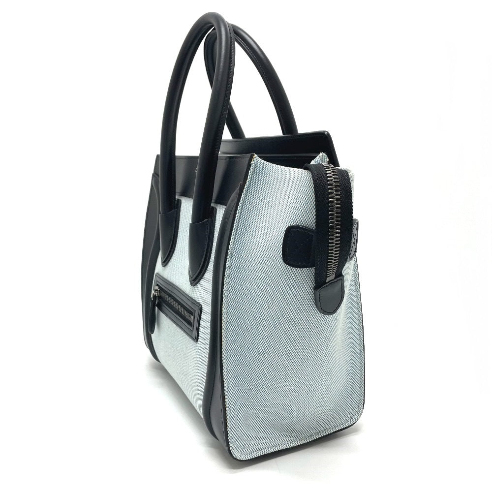 Celine Handbag 167792 Leather / Canvas Blue X Black Luggage Micro Shopper Women