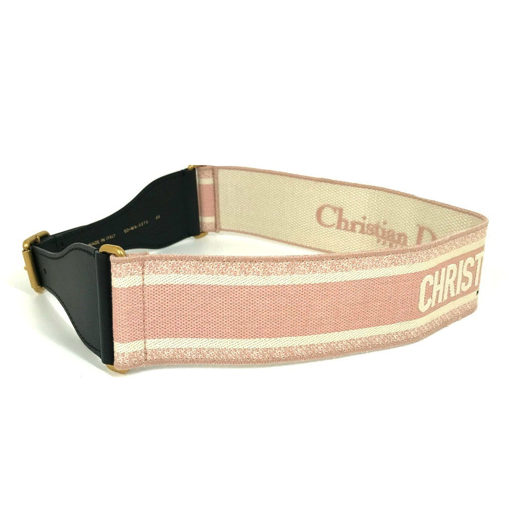 Dior Belt Canvas/Leather, Gold Plated Pink Embroidery Logo Women 85