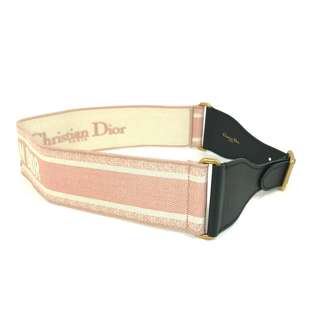 Dior Belt Canvas/Leather, Gold Plated Pink Embroidery Logo Women 85