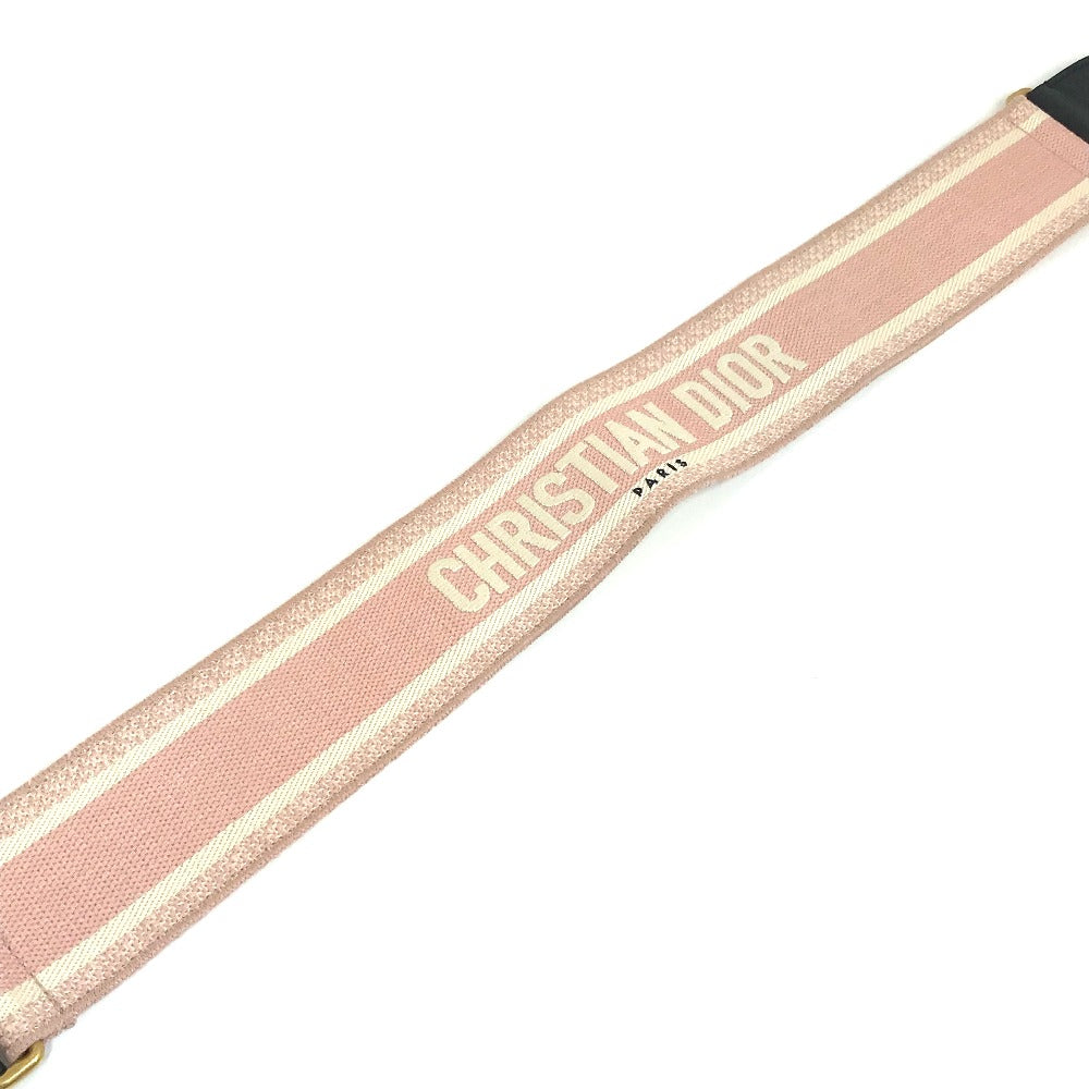 Dior Belt Canvas/Leather, Gold Plated Pink Embroidery Logo Women 85