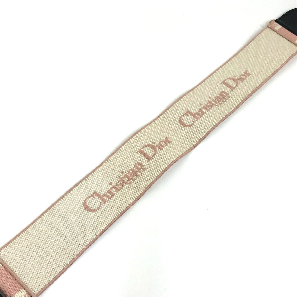 Dior Belt Canvas/Leather, Gold Plated Pink Embroidery Logo Women 85