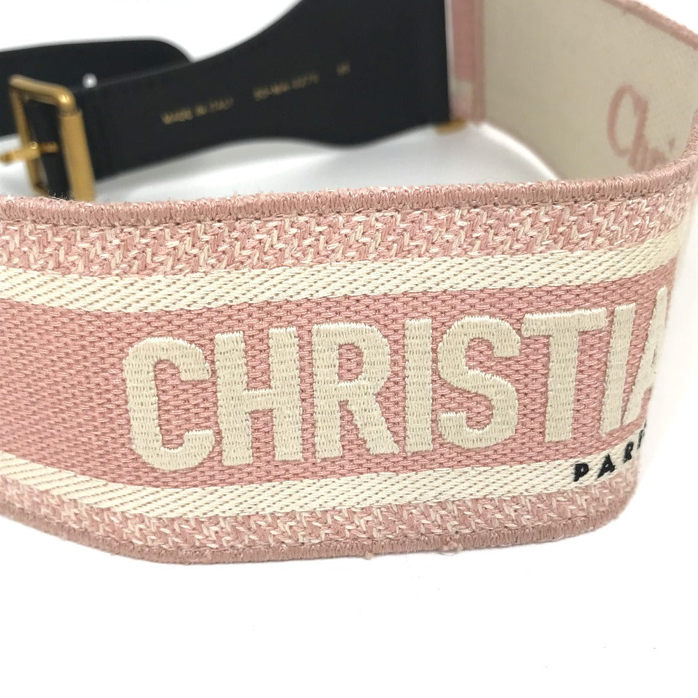 Dior Belt Canvas/Leather, Gold Plated Pink Embroidery Logo Women 85