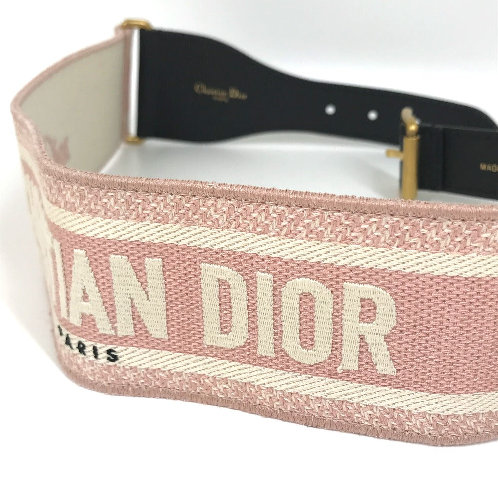 Dior Belt Canvas/Leather, Gold Plated Pink Embroidery Logo Women 85