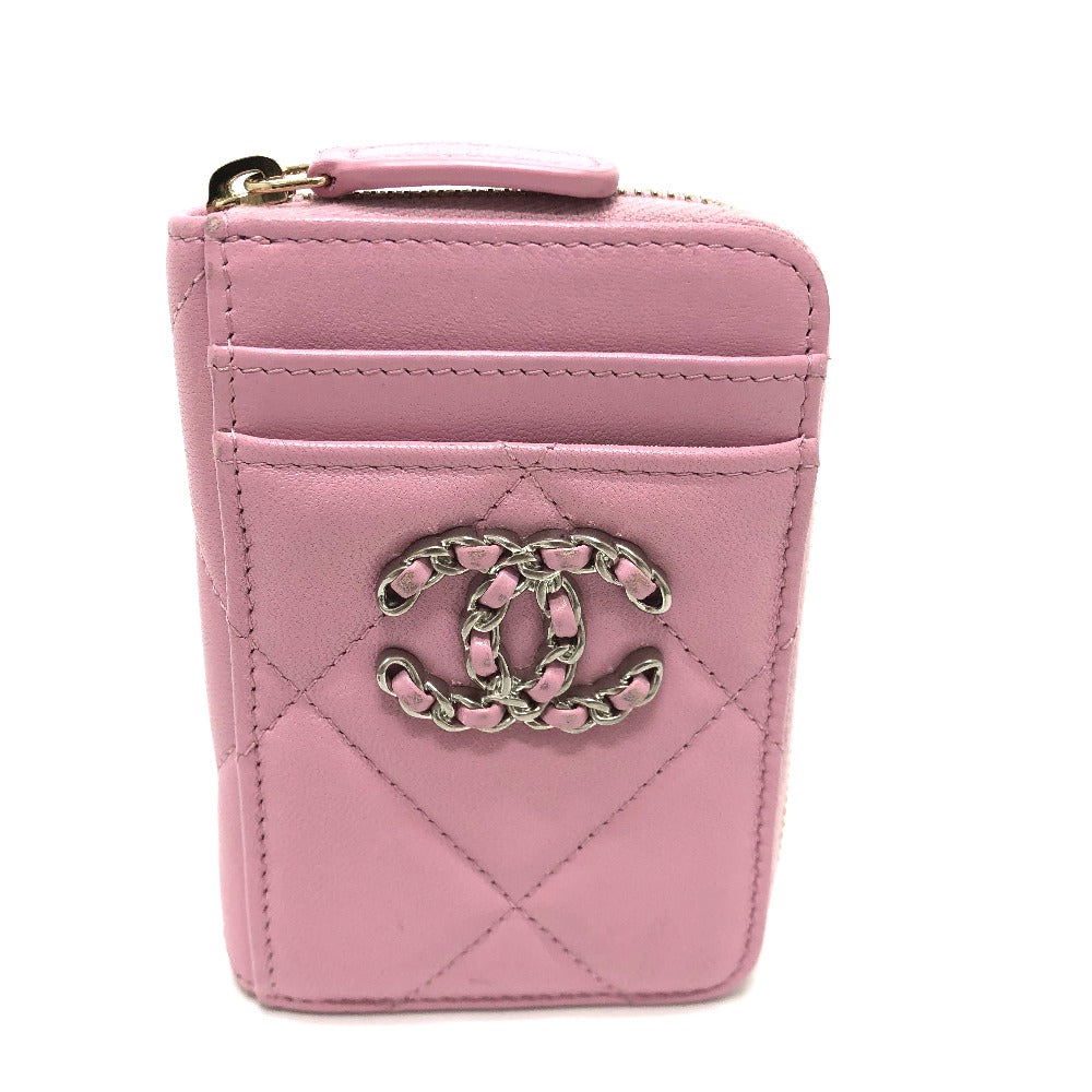 Chanel Coin Case Lambskin Pink Coco Mark Cc Matelasse/Card Case Women