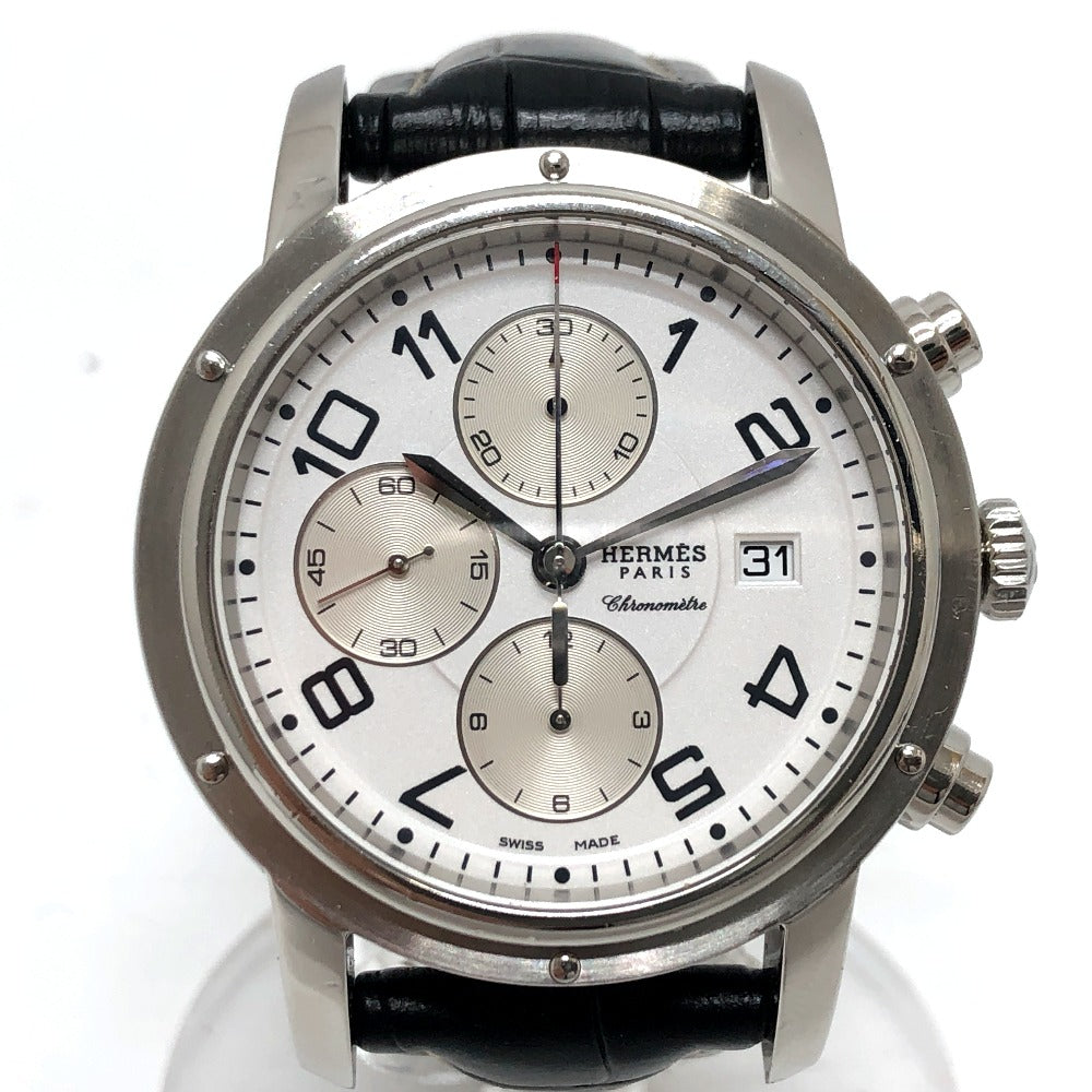 Hermes Watches Mechanical Automatic Cp1.910 Stainless Steel Silver Clipper Chrono White Dial Mens