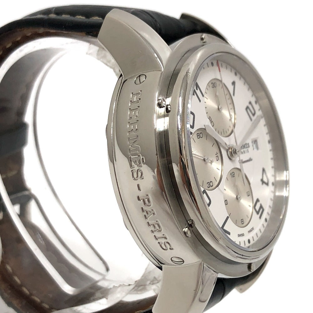Hermes Watches Mechanical Automatic Cp1.910 Stainless Steel Silver Clipper Chrono White Dial Mens