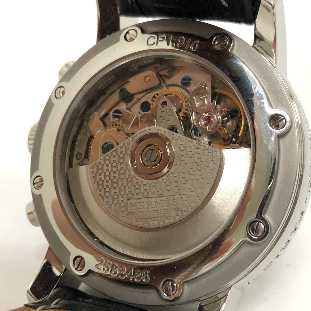 Hermes Watches Mechanical Automatic Cp1.910 Stainless Steel Silver Clipper Chrono White Dial Mens