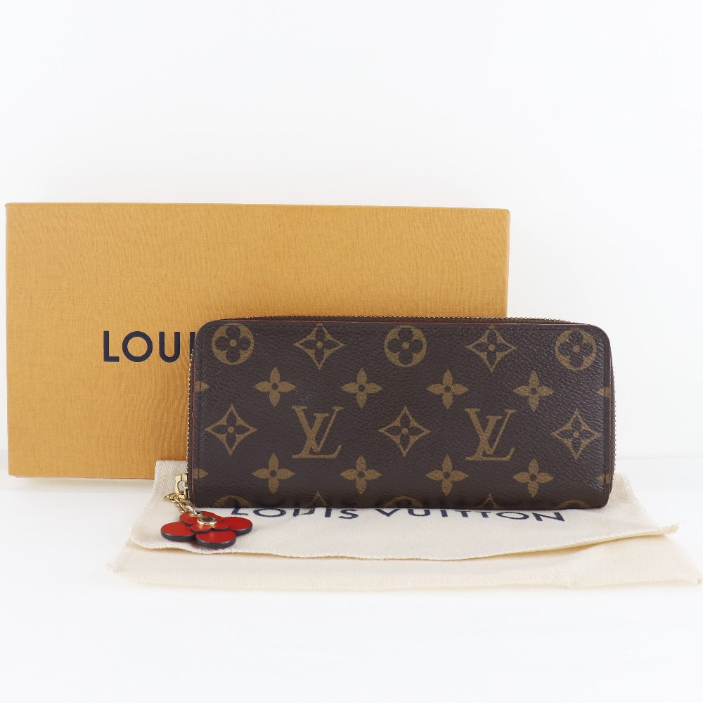 Louis Vuitton Long Wallet Purse M62940 Monogram Canvas Brown Flower Charm Portefeuille Clemence