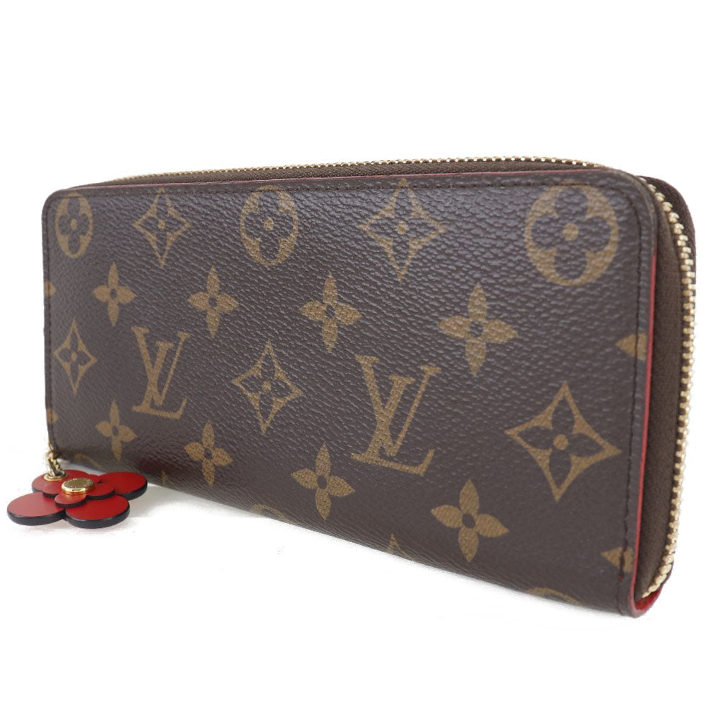 Louis Vuitton Long Wallet Purse M62940 Monogram Canvas Brown Flower Charm Portefeuille Clemence