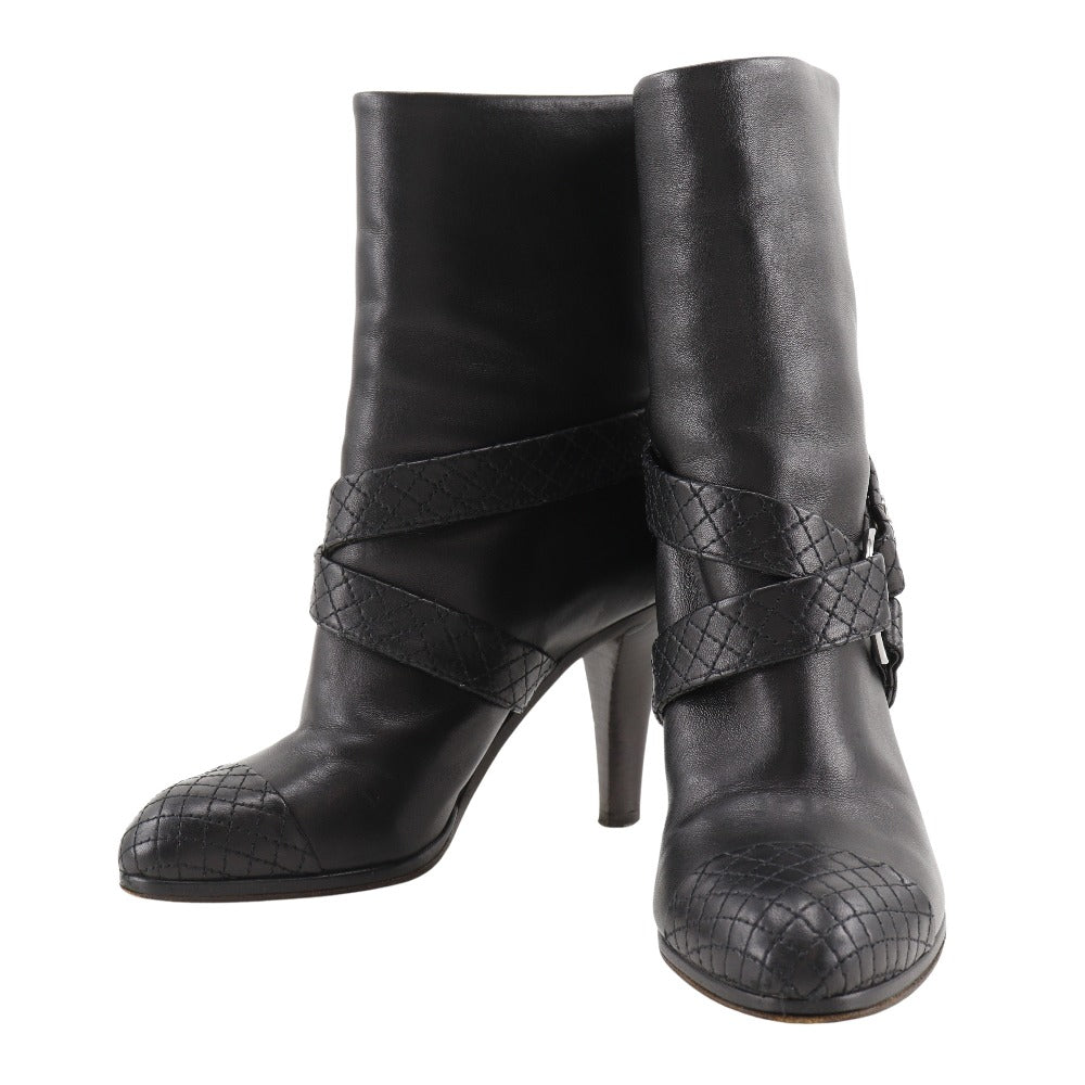 Chanel Boots Leather Black Matrasse Coco Mark Women 34 1/2