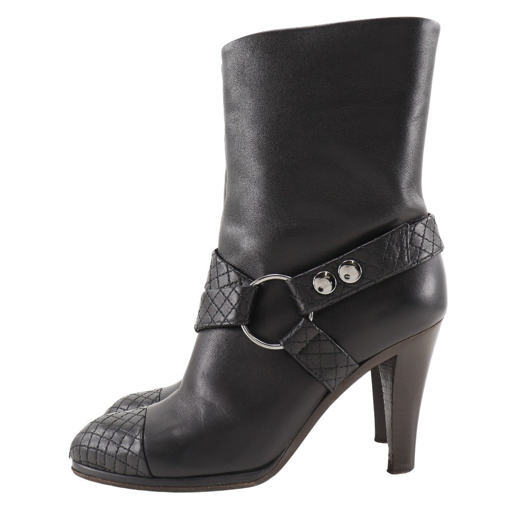 Chanel Boots Leather Black Matrasse Coco Mark Women 34 1/2