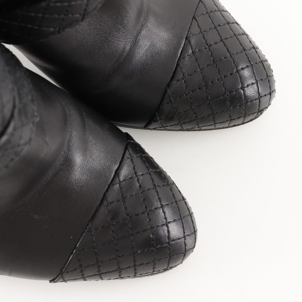 Chanel Boots Leather Black Matrasse Coco Mark Women 34 1/2